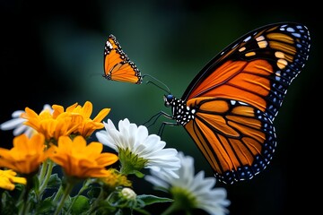 Fototapeta premium A butterfly garden, with a variety of flowers and butterflies floating above