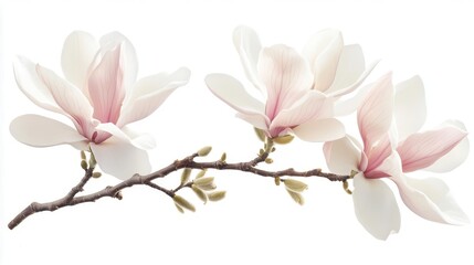 Obraz premium elegant composition of pristine magnolia blooms with velvety white petals and subtle pink hues isolated against a clean background the flowers showcase their graceful form and delicate beauty