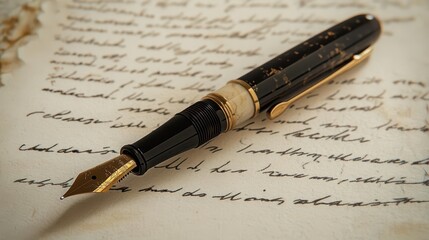 Fototapeta premium elegant fountain pen resting on handwritten letter nostalgic writing concept still life