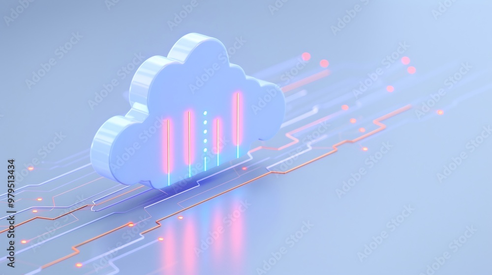 Poster stylized cloud computing concept with vibrant data streams, symbolizing modern technology and digita