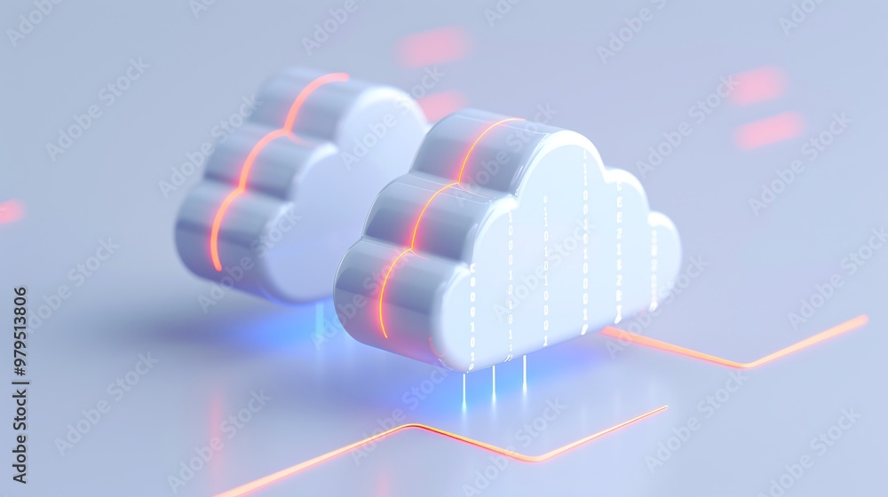 Aufkleber stylized cloud icons representing modern digital storage and data transfer technology in a futuristi