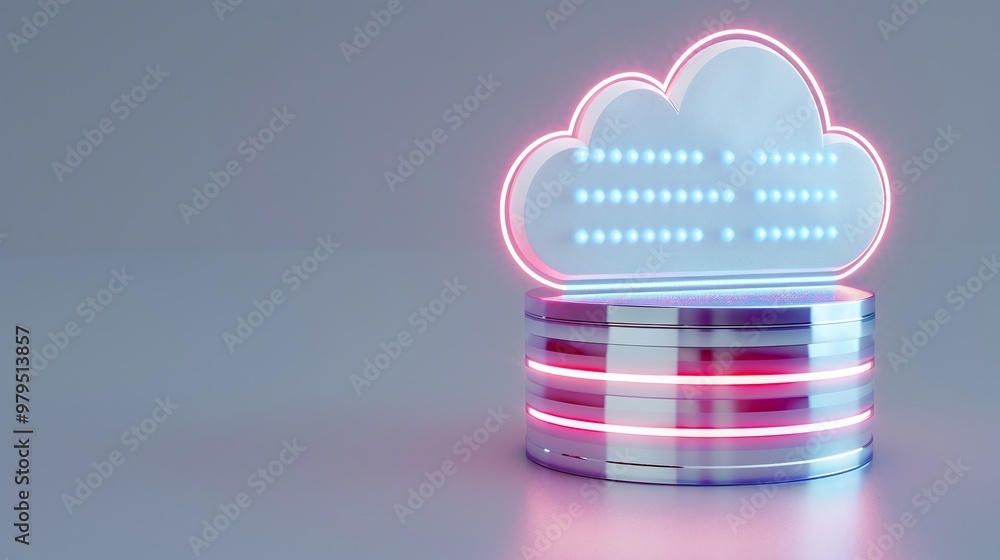 Aufkleber stylized cloud storage symbol over a digital data stack, showcasing modern technology and innovation