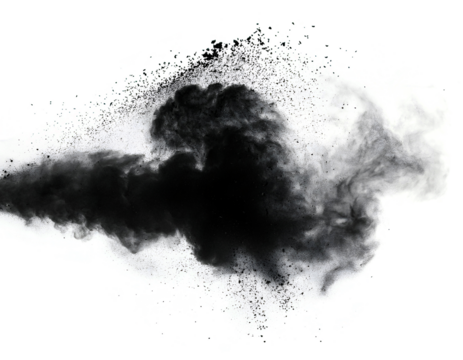 Abstract powder splatted background. Black powder explosion on transparent background. Colored cloud. Colorful dust explode. Paint Holi.	
