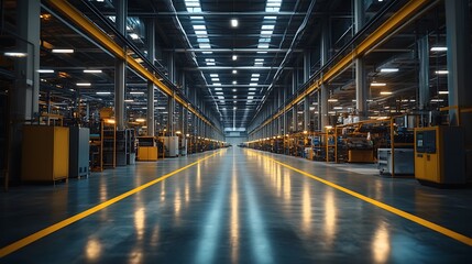 Fototapeta premium Inside a well-maintained industrial factory with ample lighting, emphasizing clean surfaces and machinery in an index-style layout