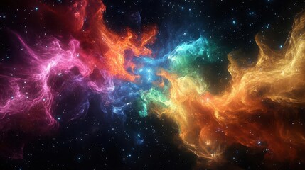 Fototapeta premium ethereal nebula explosion in cosmic void swirling tendrils of vibrant hues against inky blackness mesmerizing celestial dance of colors and light