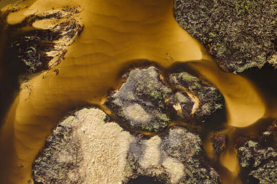 Aerial view of Typical landscape of freshwater marshes with streams, channels and islands, aerial view, Okavango Delta, Moremi Game Reserve, Botswana.