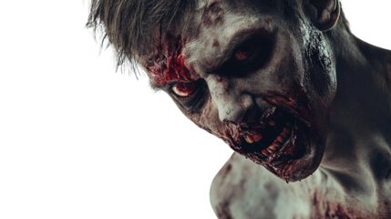 A spooky Halloween portrait of a woman with a devilish mask, featuring dark, horror-themed makeup and a scary, monstrous expression