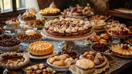 Fototapeta premium A Table Filled with an Assortment of Delicious Cakes and Pastries