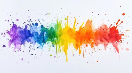 explosive splash of watercolor in rainbow hues droplets and splatters creating a vibrant energetic composition on white