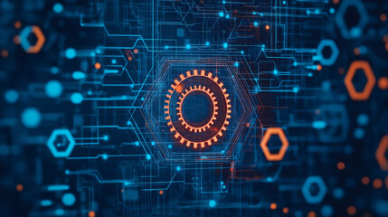 A close up of a circuit board with many small orange and blue dots