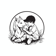 little kid with horse pets vector