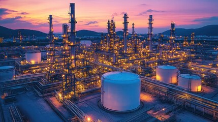 industrial area oil and gas LPG refinery plants and stores pipeline, Liquefied natural gas plant, Territory of the LNG factory, Landscape of oil refinery industrial area.