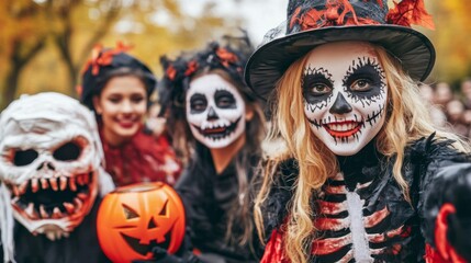 Kids in Halloween Costumes Smiling for a Photo