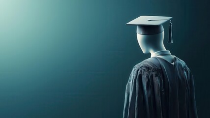 AI-powered student wearing a cap and gown, future of education, 3D illustration