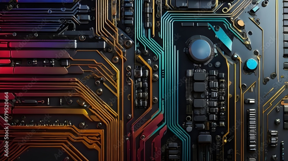 Poster close-up of a printed circuit board with electronic components
