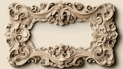 Intricately carved wooden frame with elaborate floral and scroll designs, having an empty central space for artwork or a mirror. The frame has a vintage, ornate appearance.