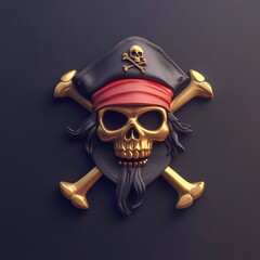 Fototapeta premium 3D Pirate Icon: Rogue in Search of Treasure Illustration Logo