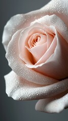 Fototapeta premium A pink rose with dewdrops on its petals against a black background