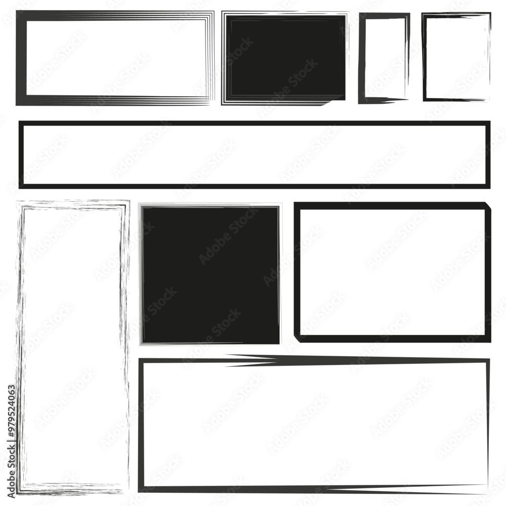 Poster abstract frame vector. varied frame shapes. bold rectangular outlines. grunge and sharp edges.