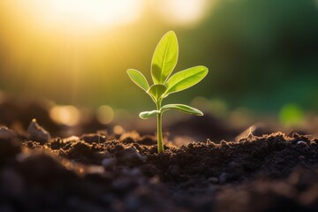 Close up of young Plant Growing In Sunlight plant sunlight growing.