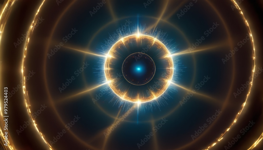 Poster a mesmerizing image showcasing a futuristic glowing energy sphere radiating light in deep space. the