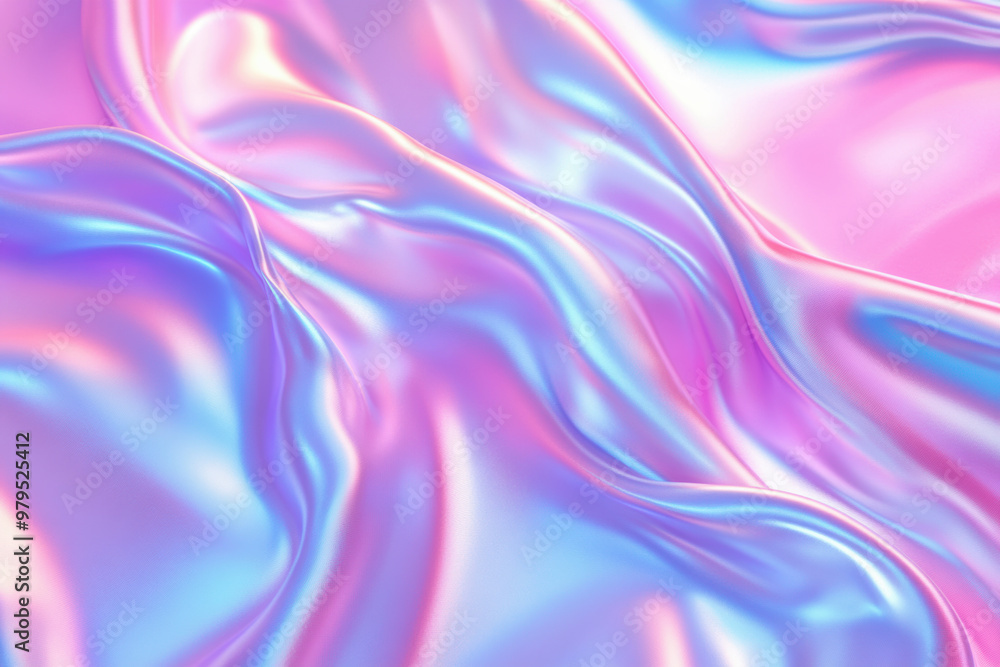 Poster smooth pink and blue satin fabric flowing and forming waves abstract background