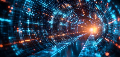 Obraz premium A Stunning Journey Through a Futuristic Tunnel of Light and Geometric Patterns Awaiting Discovery. Abstract Tunnel Background