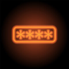 Password simple icon vector. Flat design. Orange neon on black background