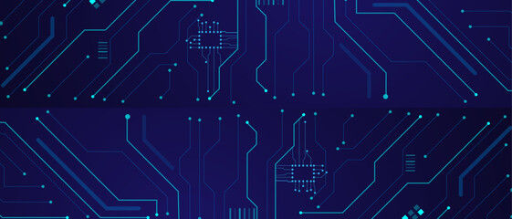 Vector illustration fantastic digital technology. Technology lines circuit and dots on blue background, circuit board network connection.