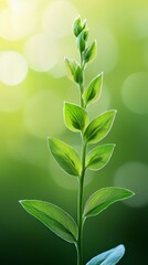  A tight shot of a plant with an abundance of verdant leaves adorning its stem, while the backdrop softly blurs