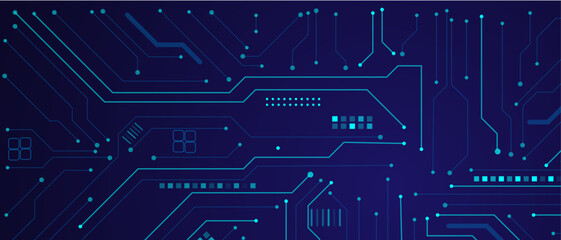 Vector illustration fantastic digital technology. Technology lines circuit and dots on blue background, circuit board network connection.