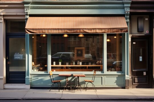 Store front with big window cafe city restaurant.
