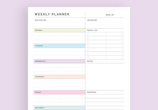Weekly Planner Layout With Pastel Color Palette