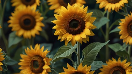 Small decorative sunflowers - aw summer in botanical garden Generative AI

