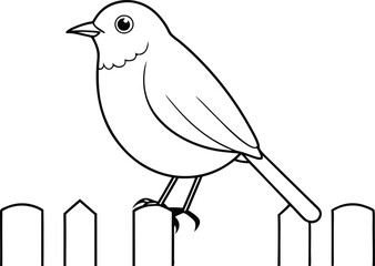 Coloring Book Vector: Round-Bodied Robin Sitting and Ready for Fun
