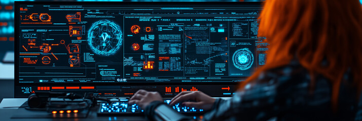 Futuristic Digital Interface, Abstract Background. Technology, Business, Finance, Science. High Tech Holographic Virtual Display, Intuitive User Experience, Data Analysis, Innovation, Work, Success