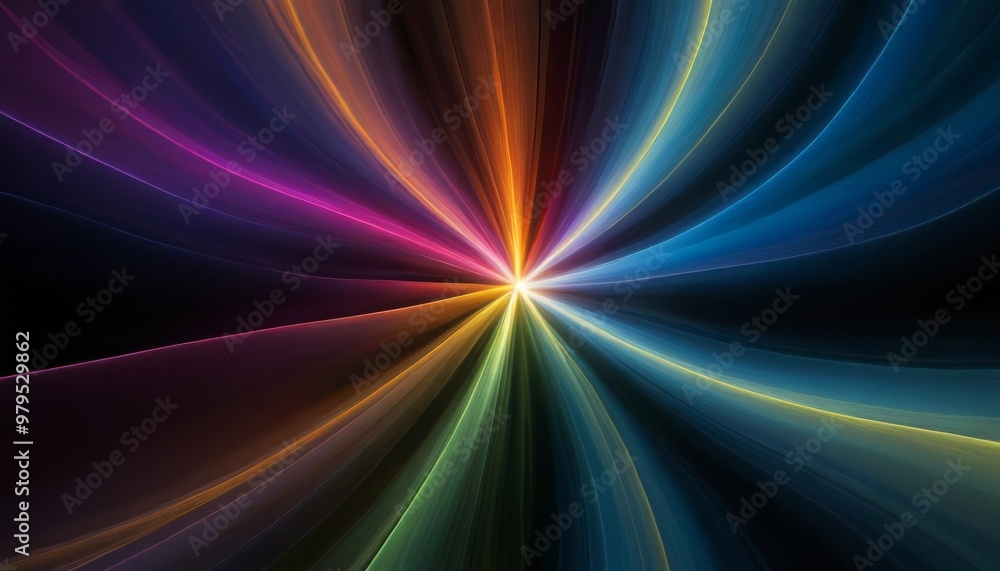 Poster this image features a radiant starburst pattern in vibrant multicolored hues, creating an eye-catchi