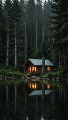 Cabin nestled in the woods
