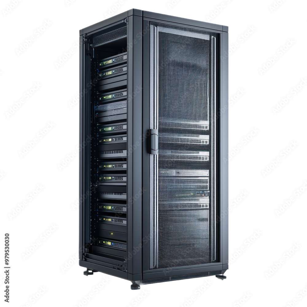 Wall mural server rack side view isolate on transparent background