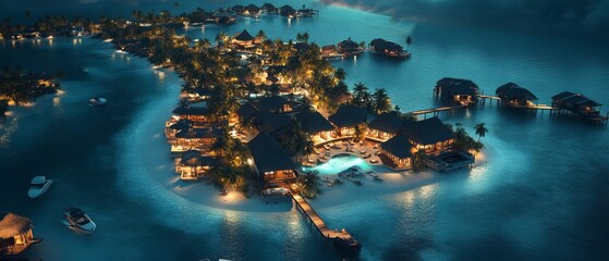 Tropical Island Resort at Night.