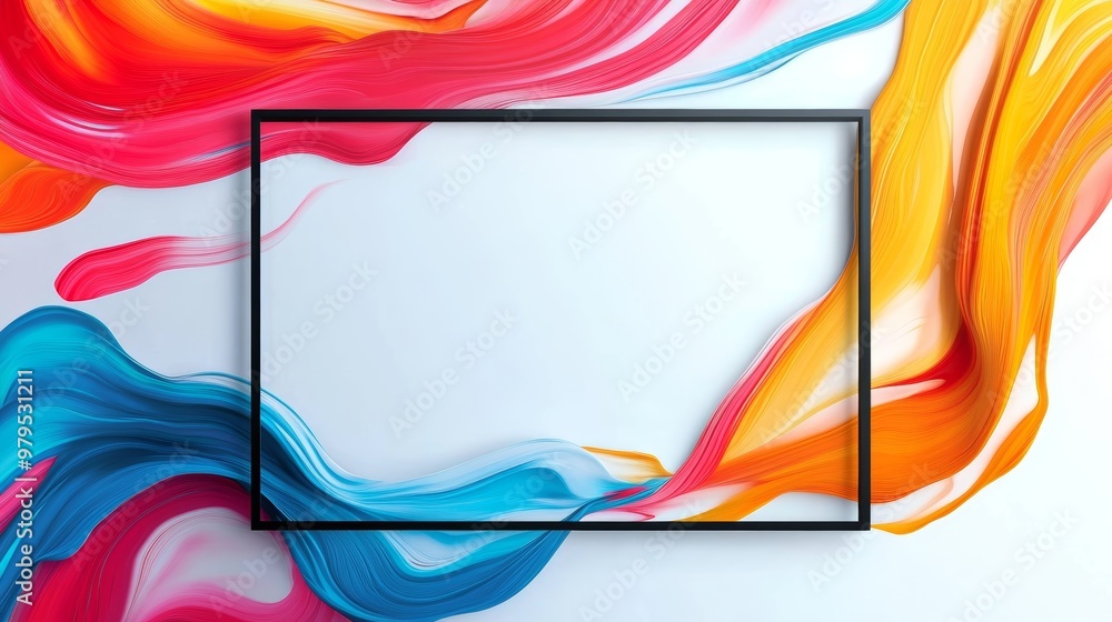 Aufkleber a vibrant abstract background with colorful swirls and an empty frame, perfect for showcasing artwor