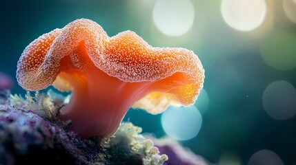  A tight shot of a sea anemone on a coral, surrounded by various corals and algae in the backdrop
