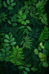 A green leafy background with a large green leaf in the center