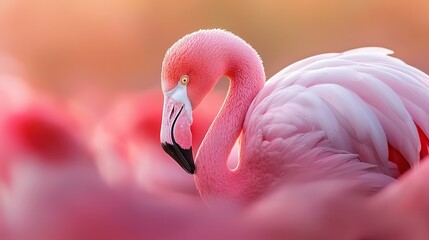 Naklejka premium A tight shot of several pink flamingos amidst a sea of pink blossoms