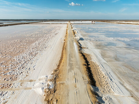 Aerial view of Saline ponds at the Bonanza salt works near Sanl&uacute;car de Barrameda. C&aacute;diz province, Andalusia, Spain.