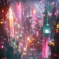 Obraz premium A whimsical high-angle perspective of an otherworldly city