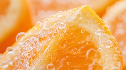  Close-up of a lemon slice with water droplets atop and below