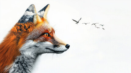 A fox is looking at a flock of birds