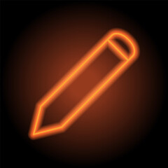 Obraz premium Pencil simple icon vector. Flat design. Orange neon on black background
