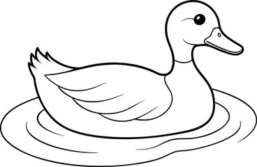 Cute Duck Swimming Vector for Your Coloring Book